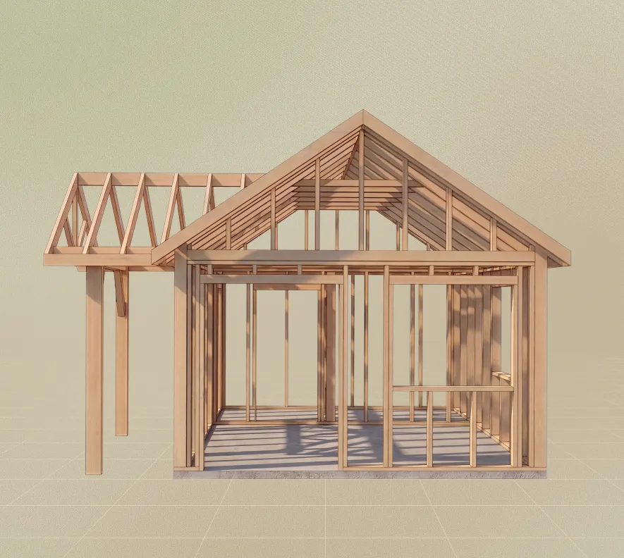Frame of a shed under construction