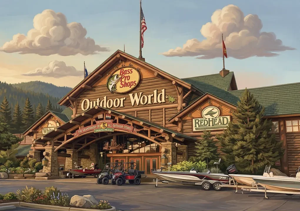 Illustration depicting the original Bass Pro Shops flagship store
