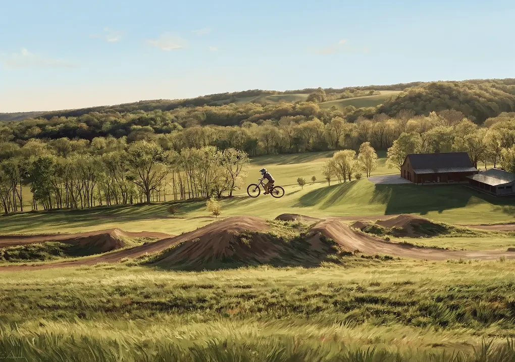 Illustration depicting a mountain biking dirt jump trail
