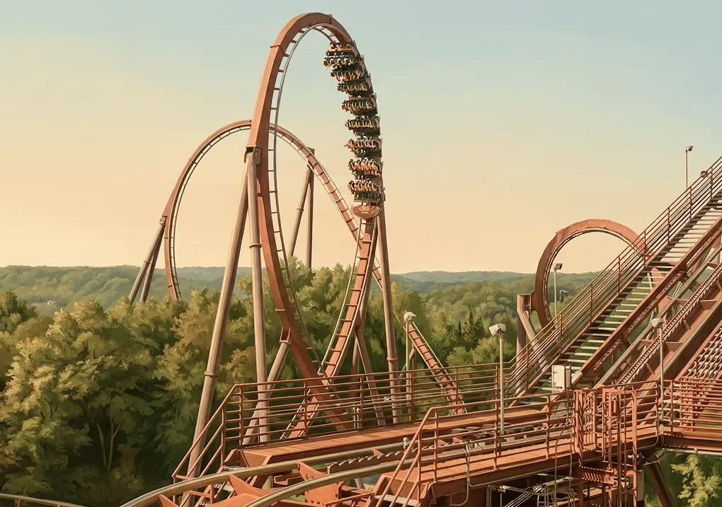Illustration depicting a rollercoaster at Silver Dollar City