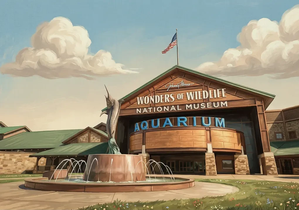 Ilustration depicting the Wonders of Wildlife Museum and Aquarium